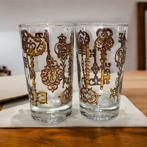 2 Vintage Dominion Glass Skeleton Keys Clear Glass Tumblers - Picture 1 of 4